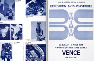 Affiche expositions arts plastique avec Jacques Dominioni Franta Cipriani Sharma Crozals Benoist à Vence chapelle des pénitents blancs juillet août 1973